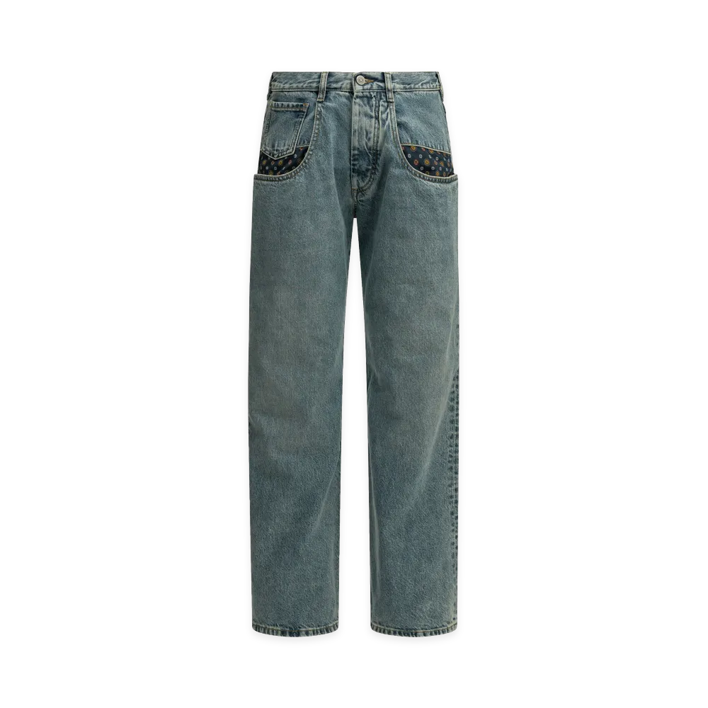 Maison Margiela Women's Boyfriend Paisley Wide-Leg Jeans "Light Blue"