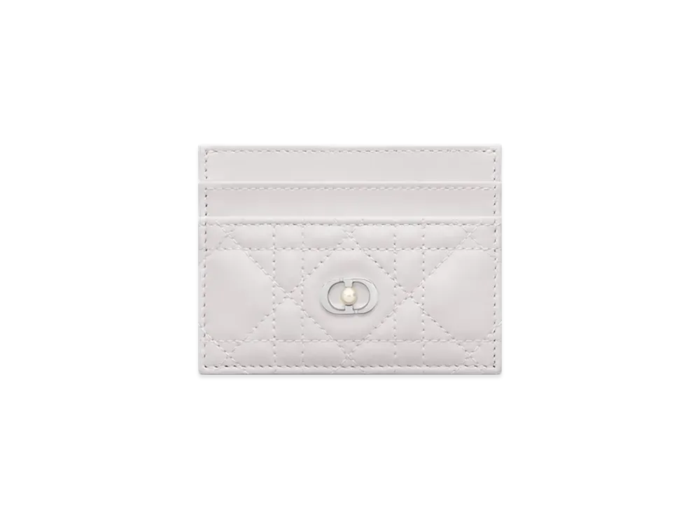 Dior Jolie Freesia Card Holder Cannage Lambskin "Soft Gray"