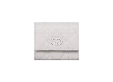 Dior Jolie Hibiscus Wallet Cannage Lambskin "Soft Gray"