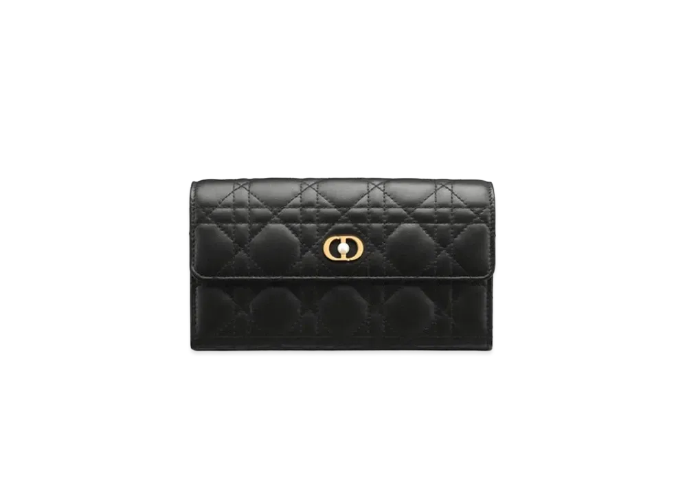 Dior Jolie Orchid Long Wallet Cannage Lambskin "Black"