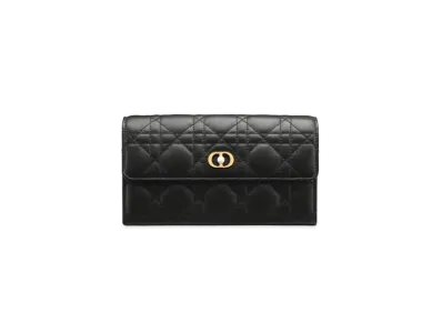 Dior Jolie Orchid Long Wallet Cannage Lambskin "Black"