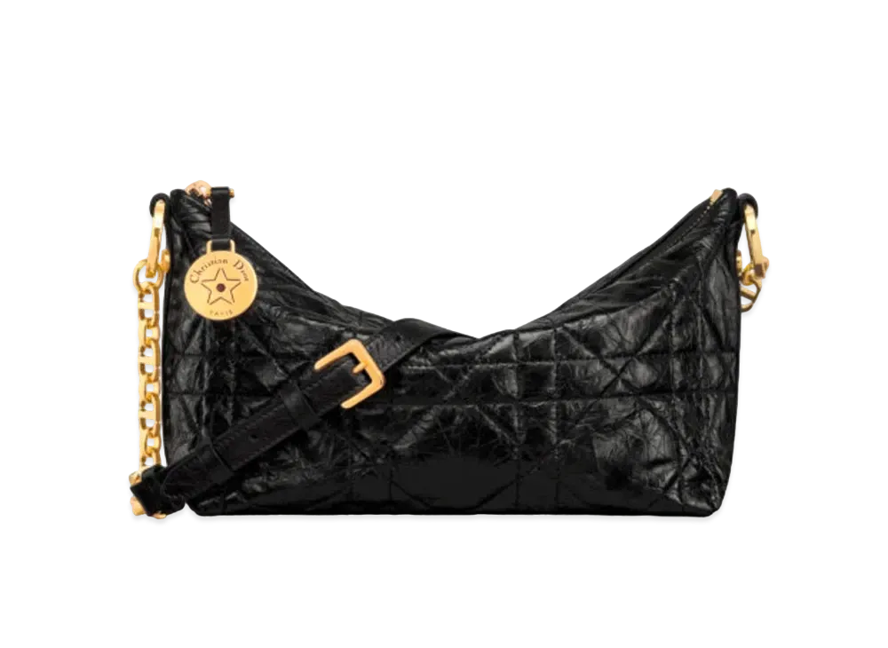 Dior Diorstar Hobo Bag with Chain Macrocannage Crinkled Calfskin "Black"