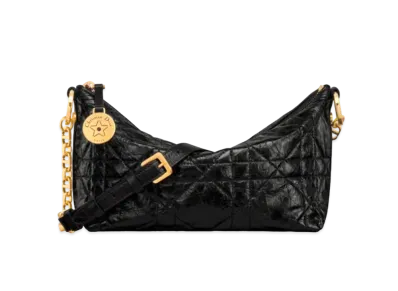 Dior Diorstar Hobo Bag with Chain Macrocannage Crinkled Calfskin "Black"