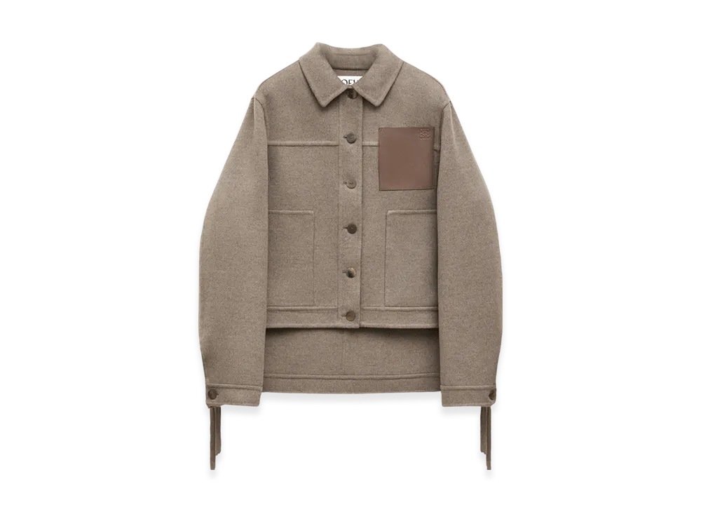 LOEWE Women's Workwear Jacket in Wool and Cashmere "Taupe Melange"