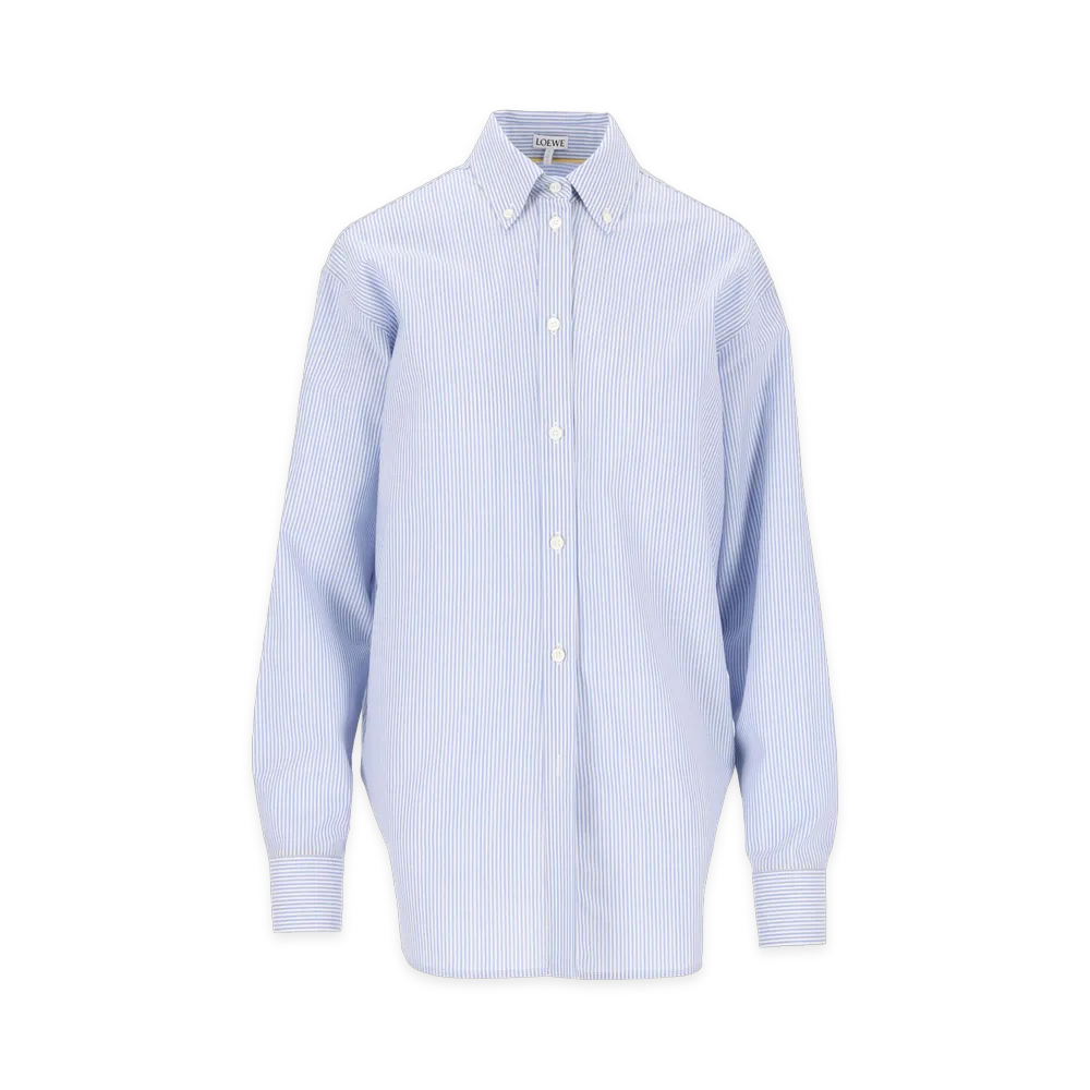 LOEWE Women's Fluid Wool Striped Shirt "Light Blue"