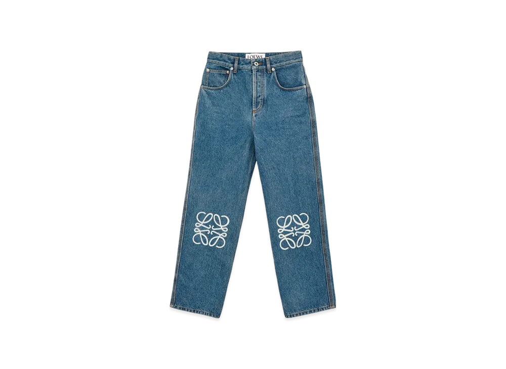 LOEWE Women's Anagram Cropped Jeans "Mid Blue Denim"