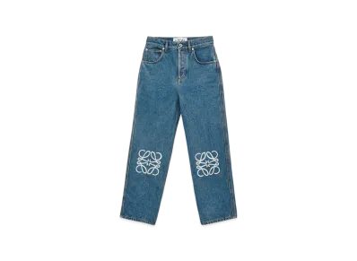 LOEWE Women's Anagram Cropped Jeans "Mid Blue Denim"