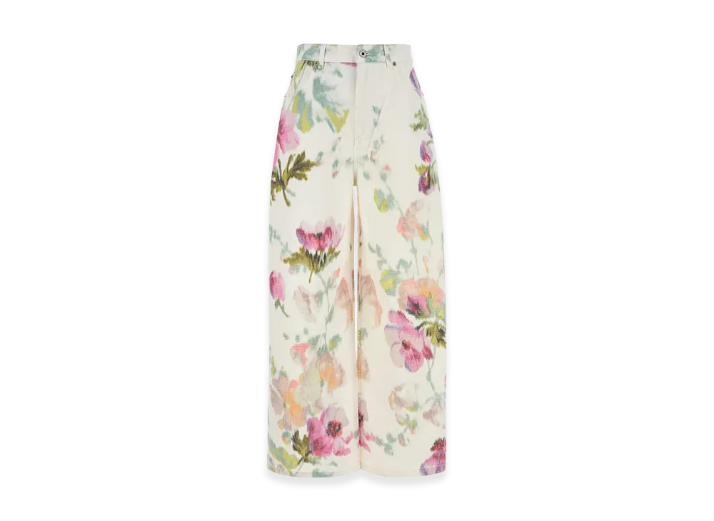 LOEWE Women's Printed Denim Wide-Leg Jeans "White/Pink"