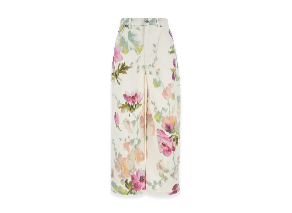 LOEWE Women's Printed Denim Wide-Leg Jeans "White/Pink"