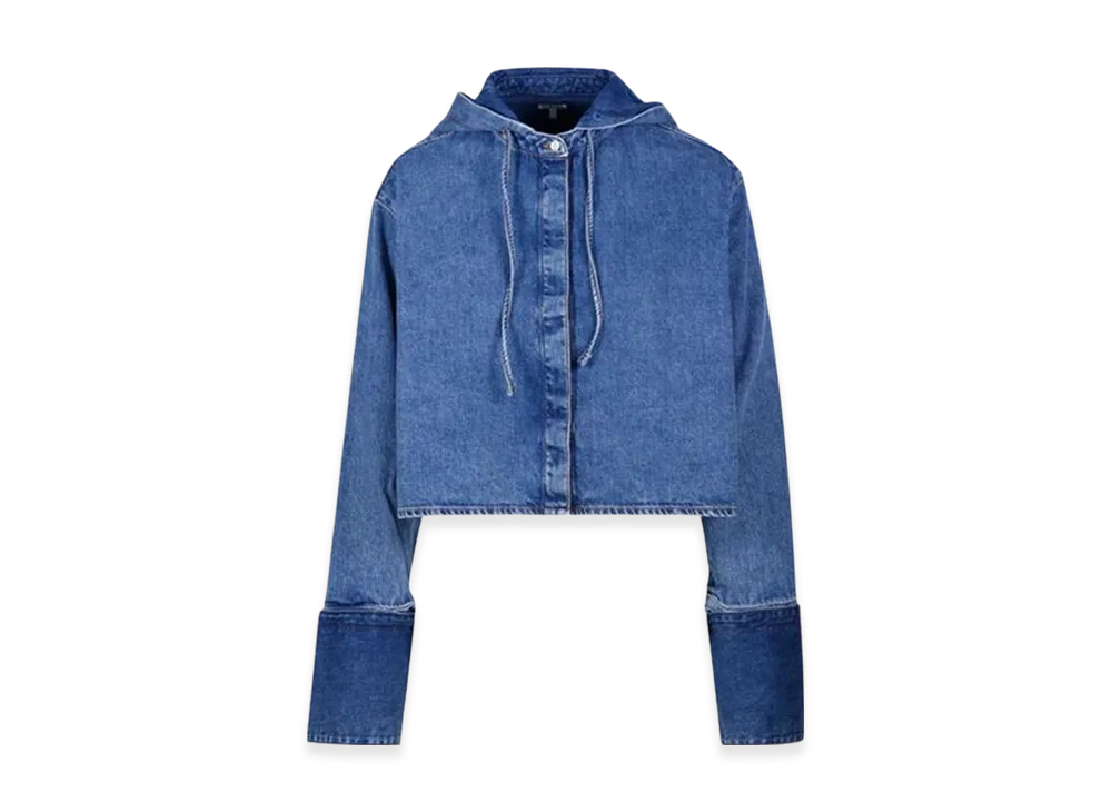 LOEWE Women's Cropped Hooded Shirt In Denim Jeans "Blue"