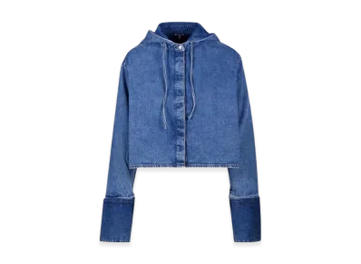 LOEWE Women's Cropped Hooded Shirt In Denim Jeans "Blue"