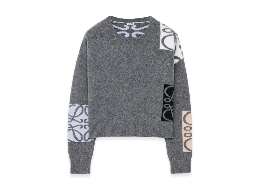 LOEWE Women's Anagram Sweater in Wool "Grey/Multicolour"