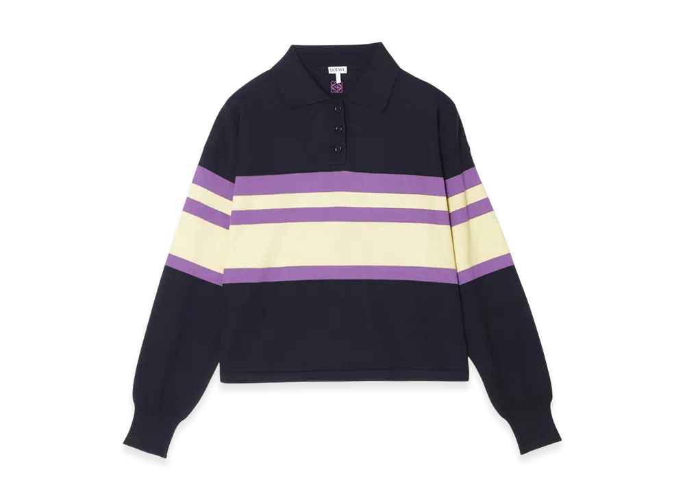 LOEWE Women's Knit Long Sleeve Polo Shirt "Blue/Yellow/Purple"