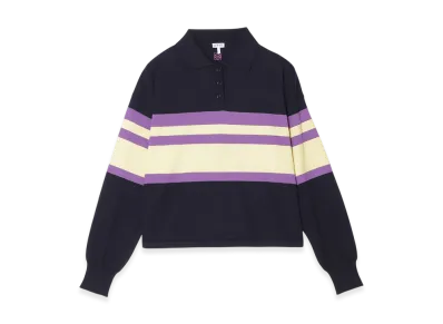 LOEWE Women's Knit Long Sleeve Polo Shirt "Blue/Yellow/Purple"
