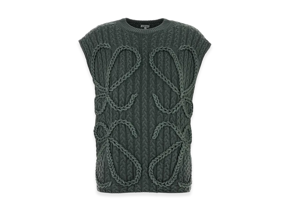 LOEWE Women's Stretch Wool Oversize Vest "Khaki Green"