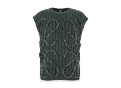 LOEWE Women's Stretch Wool Oversize Vest "Khaki Green"