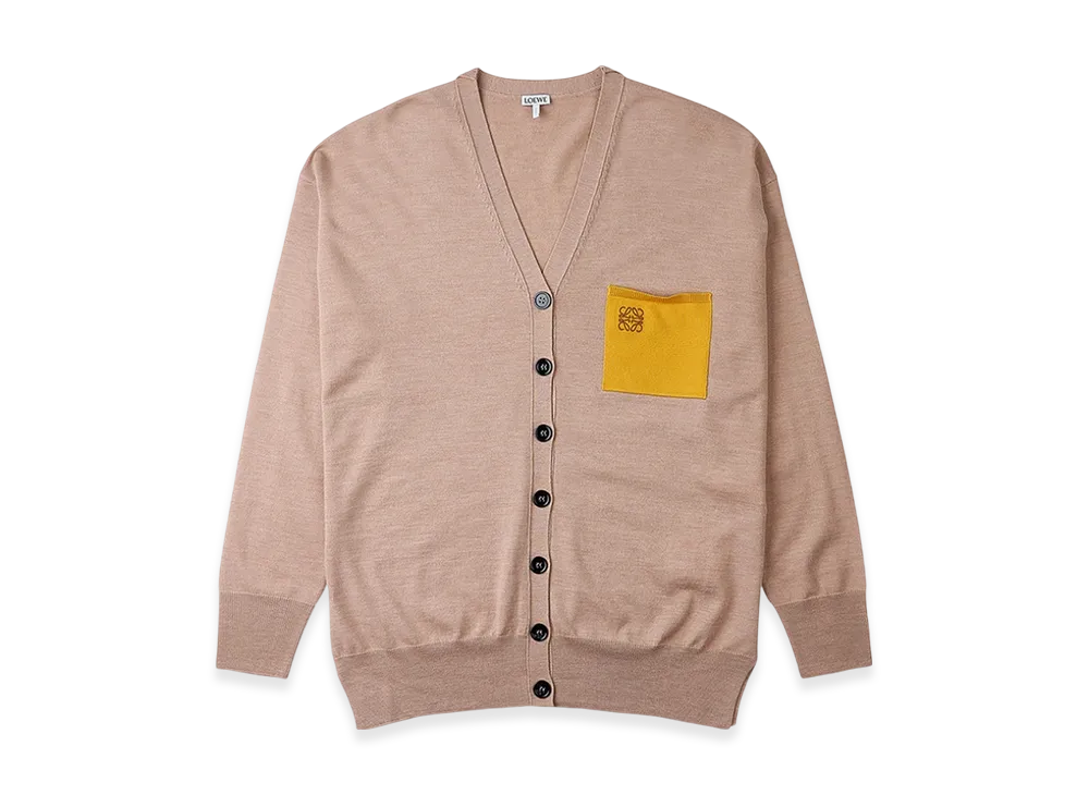 LOEWE Women's Anagram Pocket Cardigan in Wool "Camel"