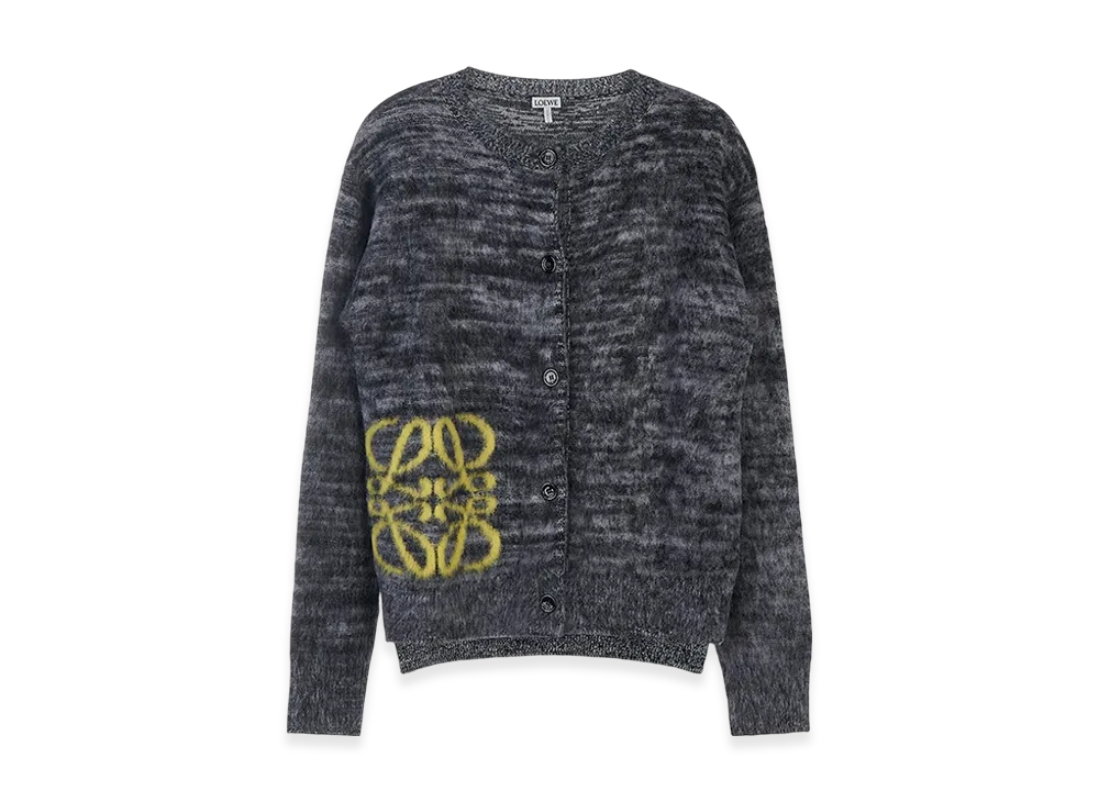 LOEWE Women's Anagram Intarsia Cardigan in Wool "Black/White"