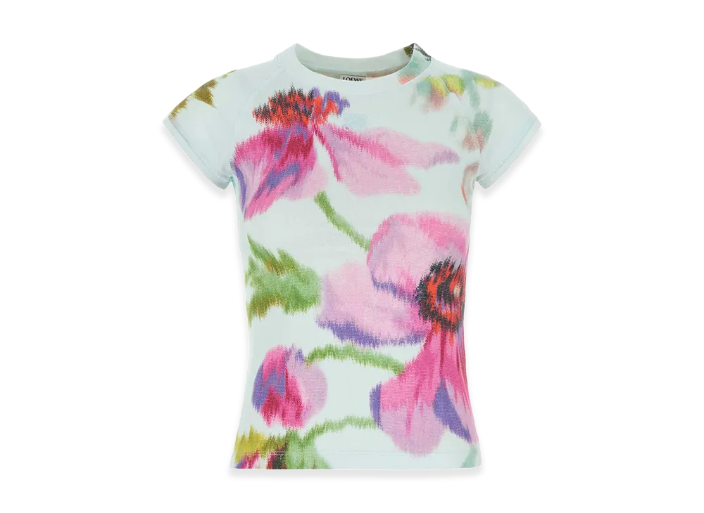 LOEWE Women's Printed Cotton Blend Tee "Light Blue/Multicolor"