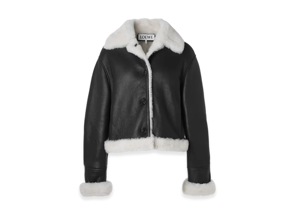 LOEWE Women's Leather Shearling Jacket "Black/White"