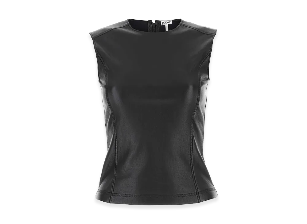 LOEWE Women's Leather And Fabric Top "Black"