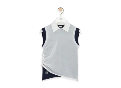 LOEWE Draped Top "White/Navy Blue"