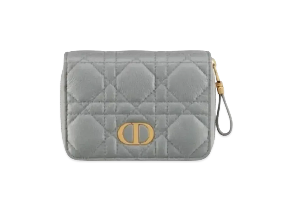 Dior Karos Mall Zipper Wallet "Soft Gray"