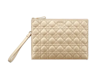 Dior Or Large Dior Caro Daily Pouch Iridescent Tone Cannage Lambskin "Metallic Gold"
