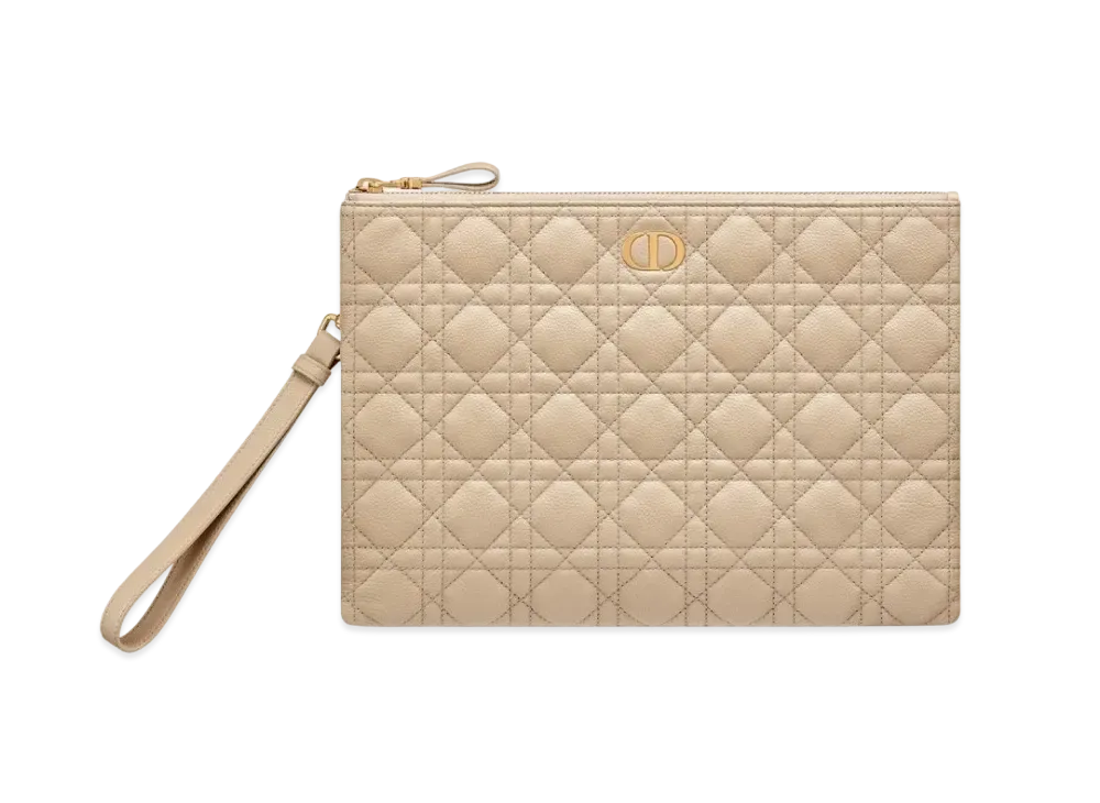 Dior Large Caro Daily Pouch Supple Cannage Calfskin "Sand"
