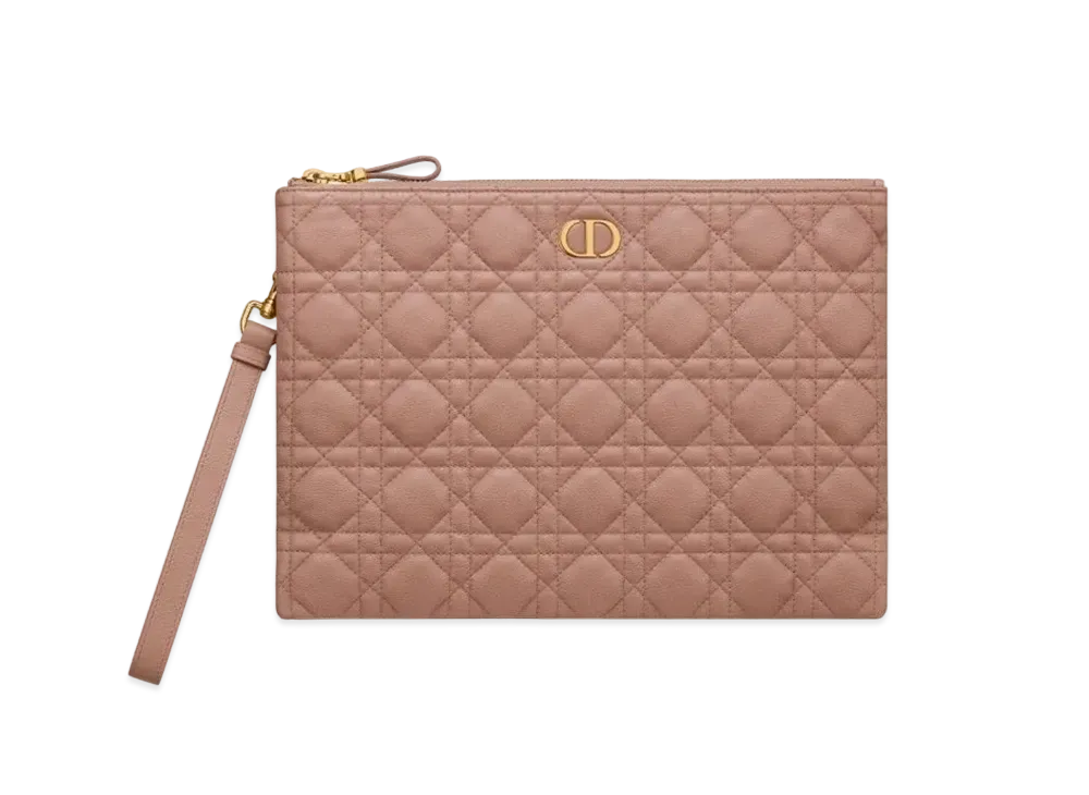 Dior Large Caro Daily Pouch Supple Cannage Calfskin "Blush"