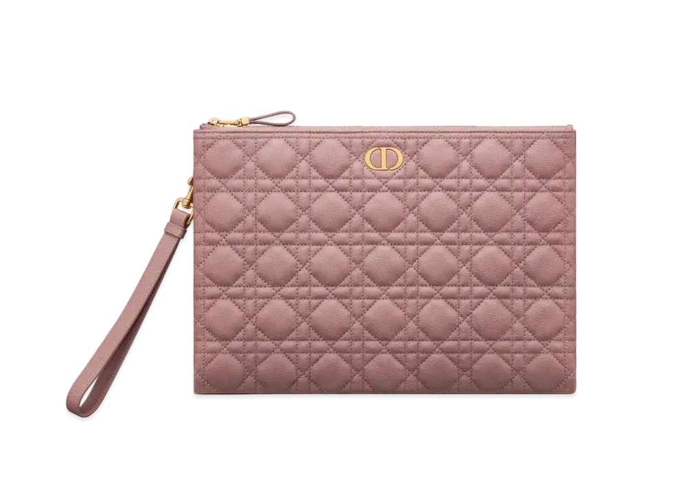 Dior Large Caro Daily Pouch Supple Cannage Calfskin "Peony Pink"