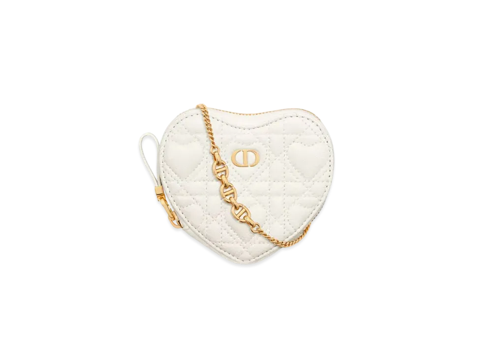 Dior Dioramour Dior Caro Heart Pouch with Chain Cannage Calfskin with Heart Motif "Latte"