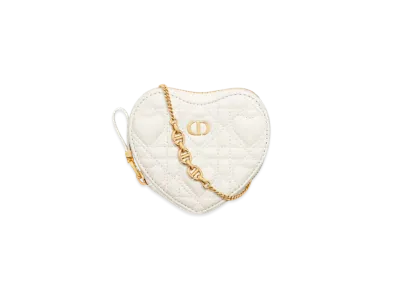 Dior Dioramour Dior Caro Heart Pouch with Chain Cannage Calfskin with Heart Motif "Latte"