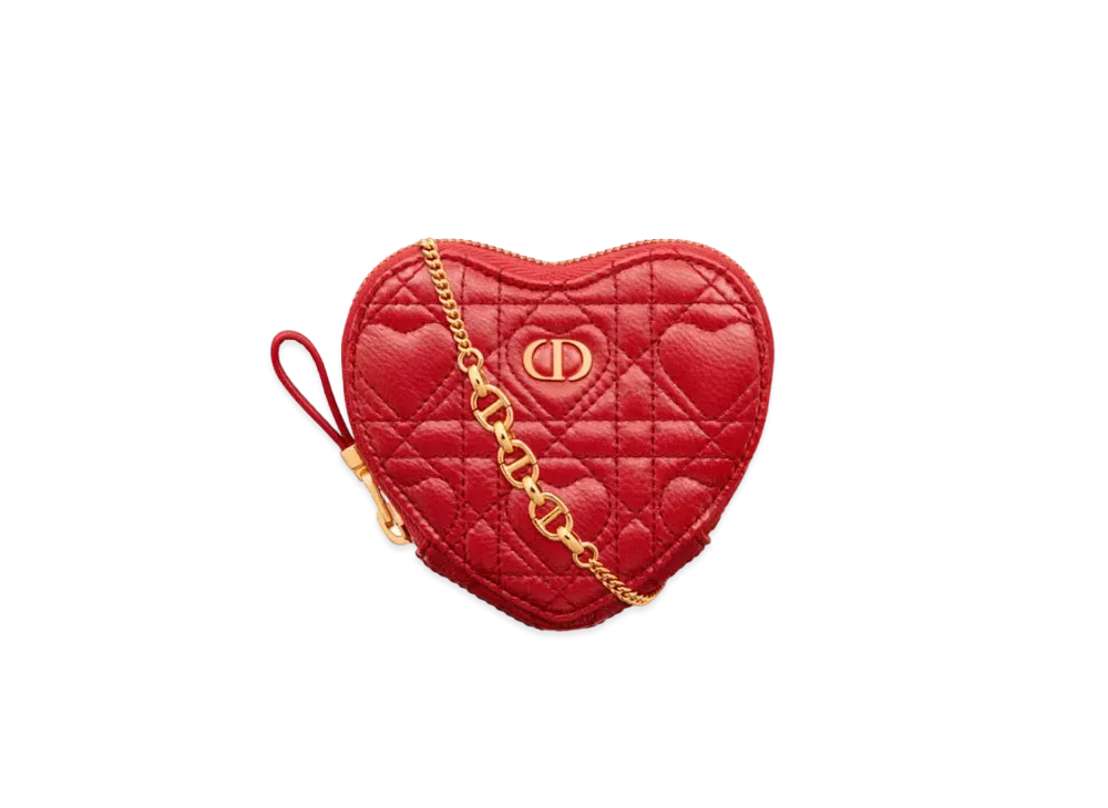 Dior Dioramour Dior Caro Heart Pouch with Chain Cannage Calfskin with Heart Motif "Red"