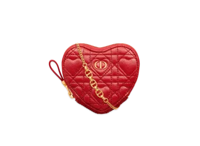 Dior Dioramour Dior Caro Heart Pouch with Chain Cannage Calfskin with Heart Motif "Red"