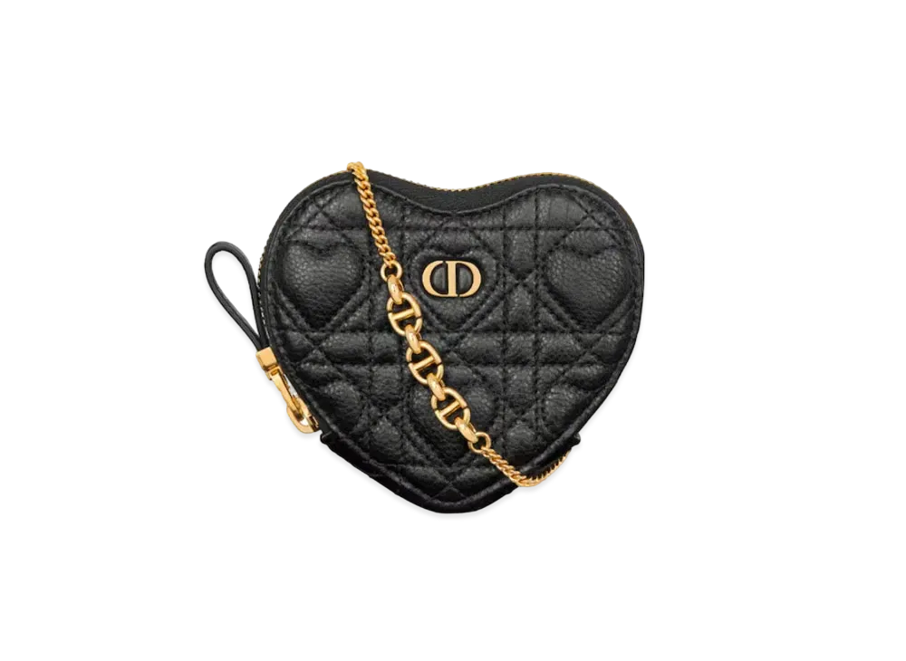 Dior Dioramour Dior Caro Heart Pouch with Chain Cannage Calfskin with Heart Motif "Black"