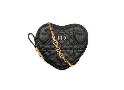 Dior Dioramour Dior Caro Heart Pouch with Chain Cannage Calfskin with Heart Motif "Black"