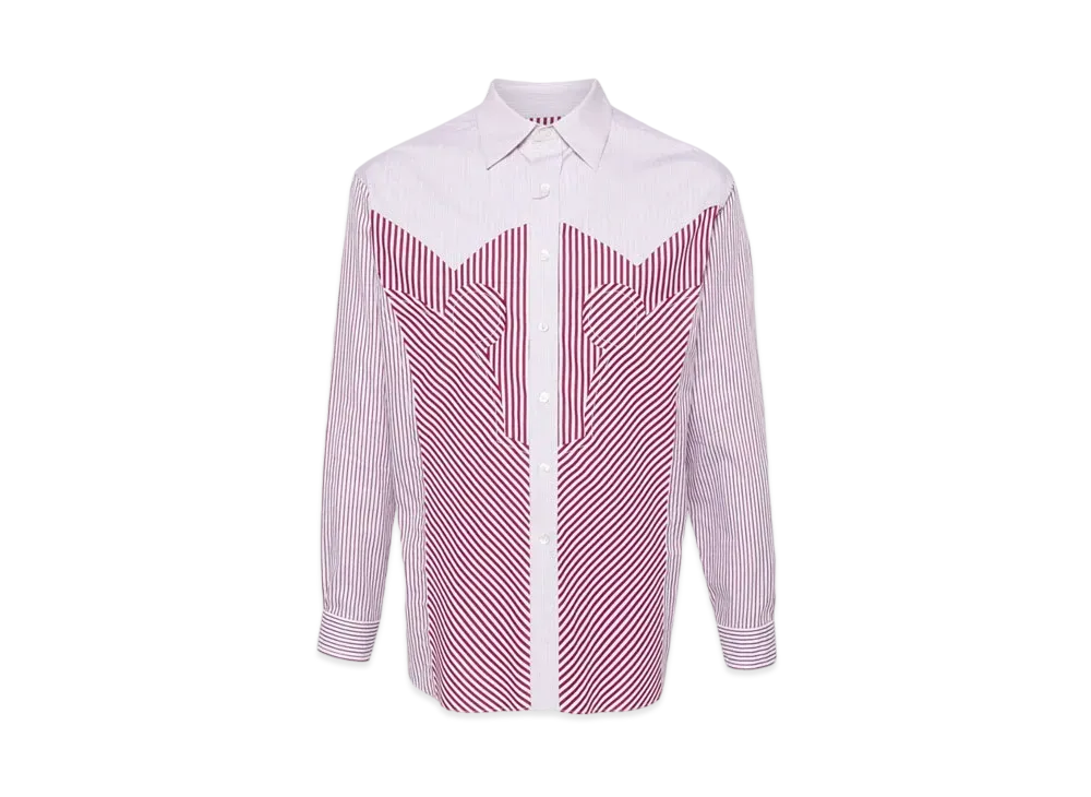 Maison Margiela Yoke Stripe Cotton Shirt "Burgundy/White"