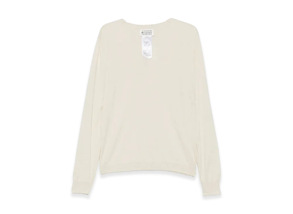 Maison Margiela Maglia In Cotone Con Scollo A V "White"