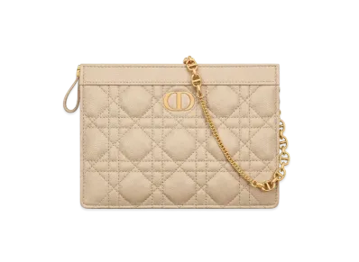 Dior Caro Zipped Pouch Chain Supple Cannage Calfskin "Sand"