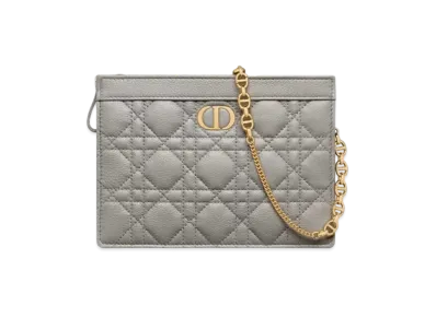 Dior Caro Zipped Pouch Chain Supple Cannage Calfskin "Stone Gray"