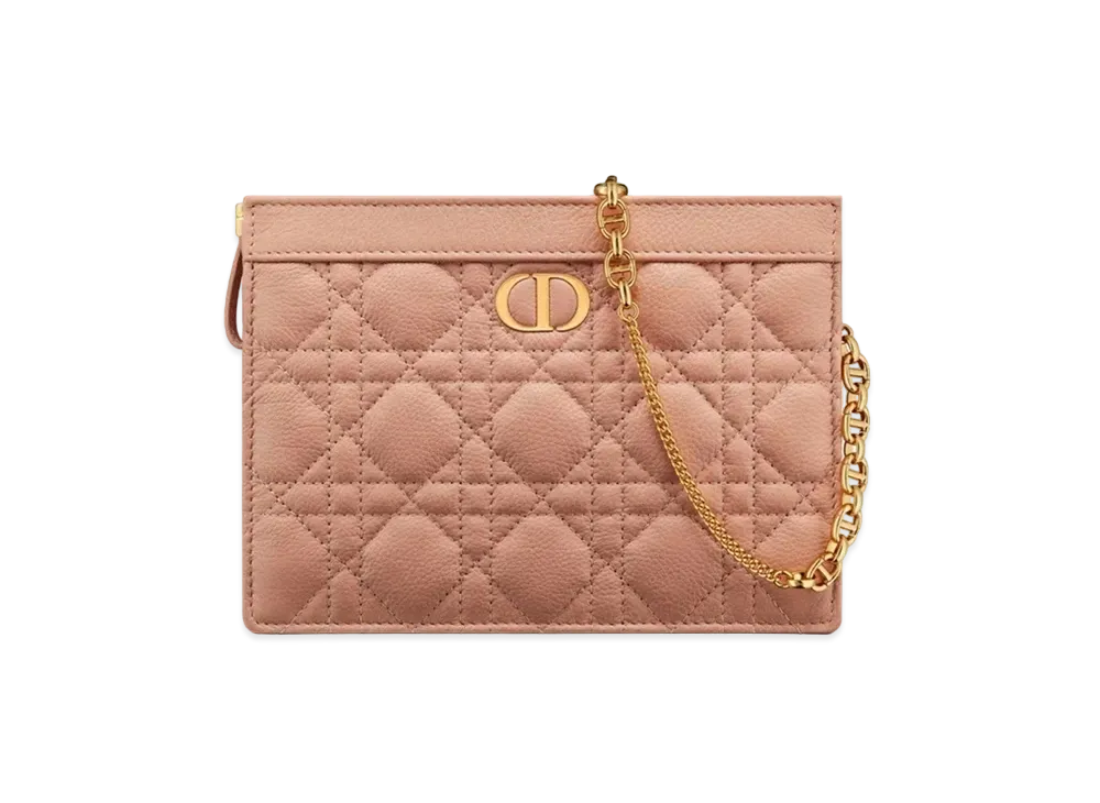 Dior Caro Zipper Pouch Chain Supple Cannage Calfskin "Rose Des Vents"