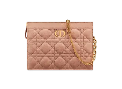 Dior Caro Zipper Pouch Chain Supple Cannage Calfskin "Rose Des Vents"