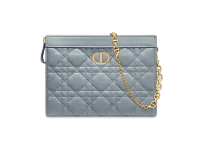 Dior Caro Zipped Pouch Chain Supple Cannage Calfskin "Cloud Blue"