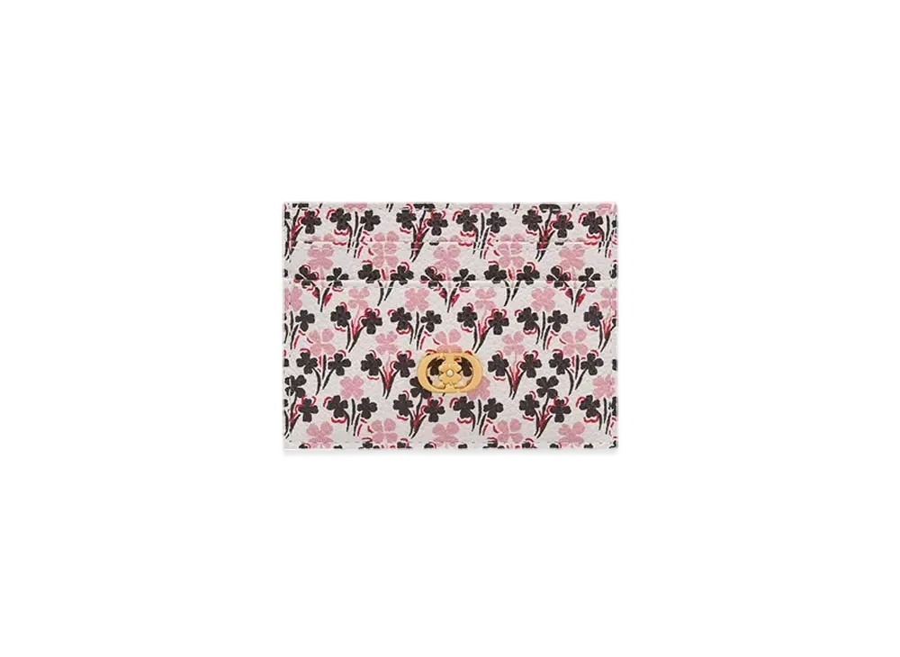 Dior Caro Freesia Card Holder Lucky Dior Clover Printed Calfskin Japan Exclusive "Ivory/Pink/Black"