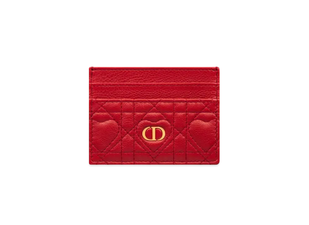 Dior Dioramour Dior Caro Freesia Card Holder Cannage Calfskin with Heart Motif "Red"