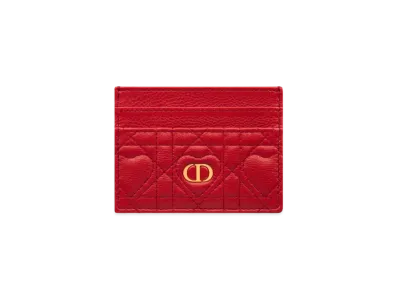 Dior Dioramour Dior Caro Freesia Card Holder Cannage Calfskin with Heart Motif "Red"