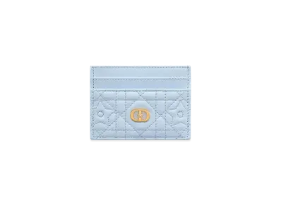 Dior Caro Freesia Card Holder Cannage Lambskin with Star Motif "Sky Blue"
