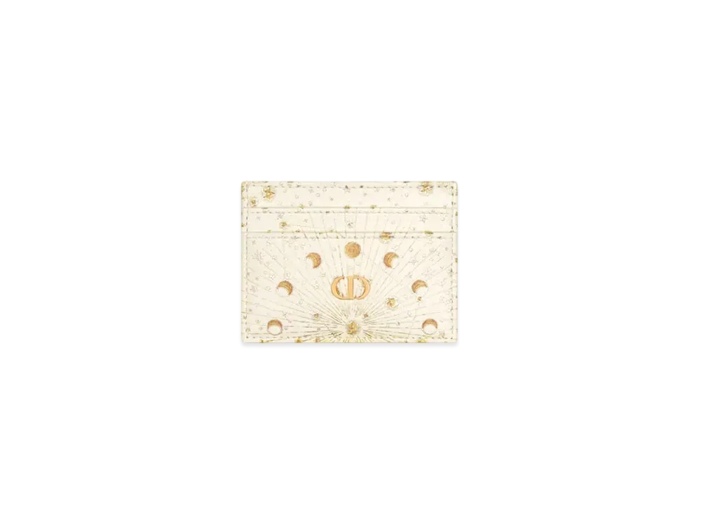 Dior Caro Freesia Card Holder Calfskin with Dior Astral Print "Latte/Gold"