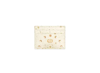 Dior Caro Freesia Card Holder Calfskin with Dior Astral Print "Latte/Gold"